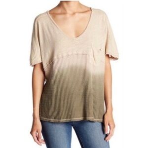 We The Free People Ombre Ribbed Knit‎ V Neck Pocket T Shirt Top Women's Medium